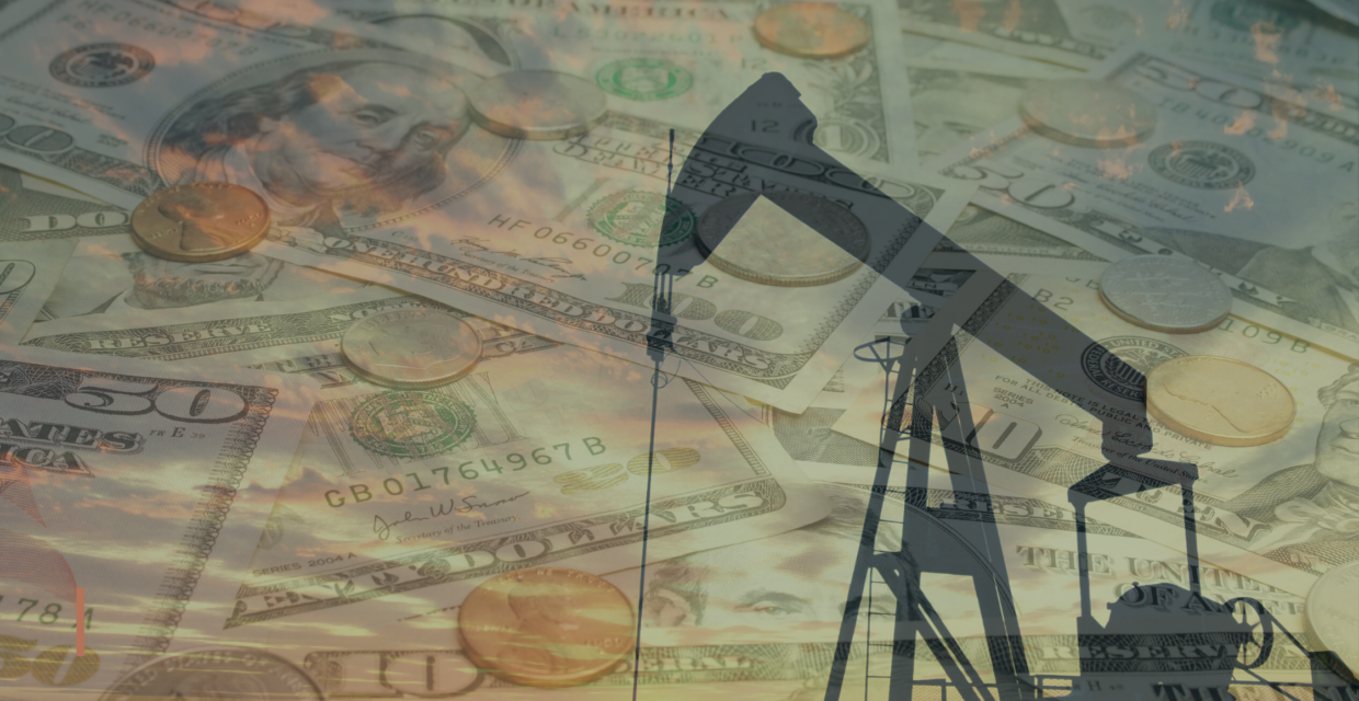 Double Exposure of Oil Rig and Money